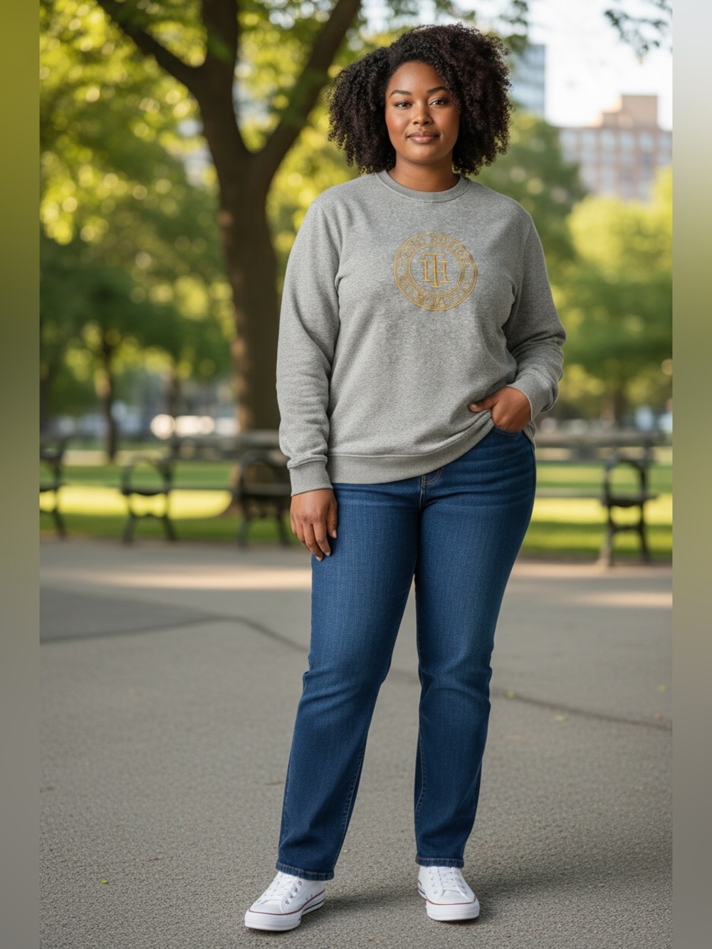 Tommy Hilfiger Gray Sweatshirt with Gold Logo